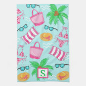 Linge De Cuisine Preppy Beach Palm Tree Monogram Blue (Vertical)