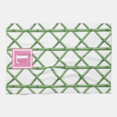 Linge De Cuisine Preppy Green Trellis Bamboo Motif Monogramme (Horizontal)
