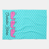 Linge De Cuisine Preppy Nautical Pink and Aqua Whales (Horizontal)