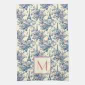 Linge De Cuisine Preppy Paris Toile rose et bleu Monogramme (Vertical)