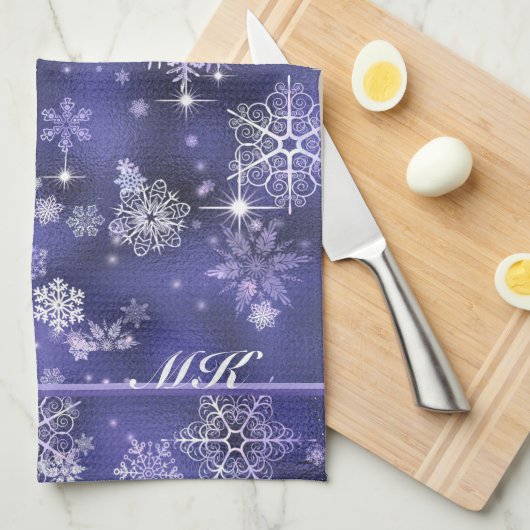 Linge De Cuisine Prettiest Snowflakes Motif Violet ID846 (Quart Plié)