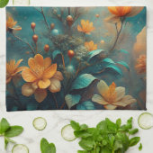 Linge De Cuisine Pretty Orange Flowers  (Plié)