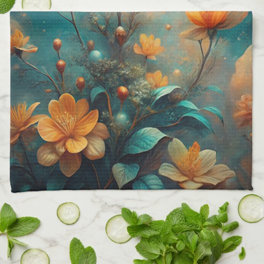 Linge De Cuisine Pretty Orange Flowers (Plié)