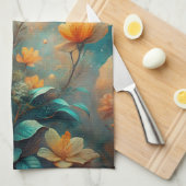 Linge De Cuisine Pretty Orange Flowers  (Quart Plié)