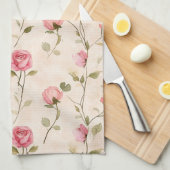 Linge De Cuisine Pretty Pink Cream Roses Floral (Quart Plié)