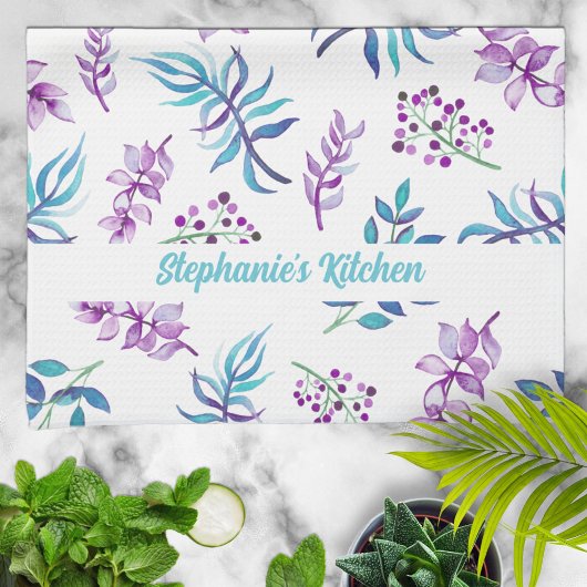 Linge De Cuisine Pretty Watercolor Floral Garden Personalized