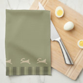 Linge De Cuisine Primitif Lapin de Pâques Vert olive (Quart Plié)