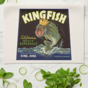 Linge De Cuisine Produit vintage Can Étiquette Art, Kingfish Aspara