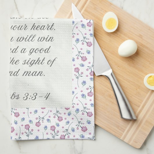 Linge De Cuisine Proverbs 3:3–4 Floral Scripture  (Quart Plié)