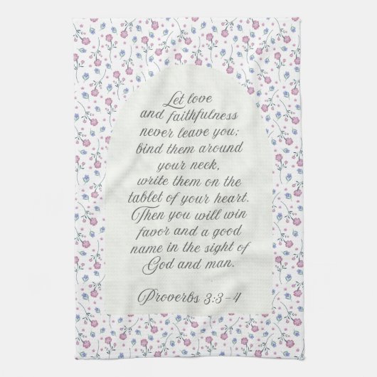 Linge De Cuisine Proverbs 3:3–4 Floral Scripture  (Vertical)
