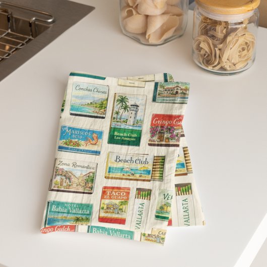 Linge De Cuisine Puerto Vallarta Matchbook Pattern Tea Towel