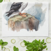 Linge De Cuisine Puffin sur une aquarelle rocheuse, personnalisé (Plié)