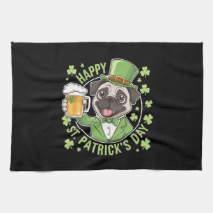 Linge De Cuisine Pug drôle de la Saint-Patrick avec chope de bière