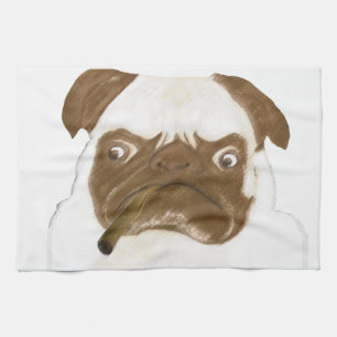 Linge De Cuisine Puggy Grumpy personnalisée avec Cigar