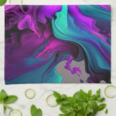 Linge De Cuisine Purple Aqua Turquoise Belle Flûte Abstraite (Plié)