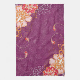 Linge De Cuisine Purple avec de grandes fleurs Tea Towel Cuisine Se