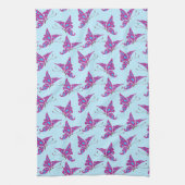 Linge De Cuisine Purple Butterflies on Light Blue, Butterfly Print (Vertical)