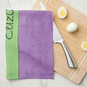 Linge De Cuisine Purple Damask, Purple Stripes, Stripe, Votre Nom (Quart Plié)