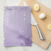 Linge De Cuisine Purple Flowers with Dangling Pearls Kitchen Towel (Quart Plié)