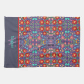 Linge De Cuisine Purple Fun Floral Motif Stylé Nom initial (Horizontal)