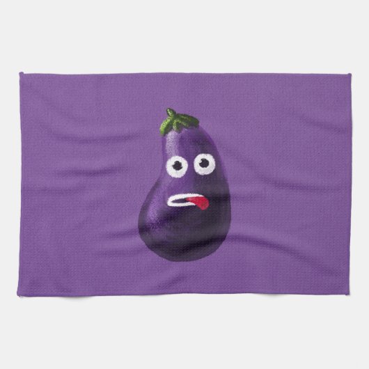 Linge De Cuisine Purple Funny Cartoon Eggplant (Horizontal)