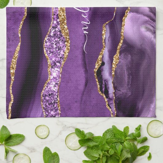 Linge De Cuisine Purple Gold Parties scintillant Nom personnalisé S (Plié)