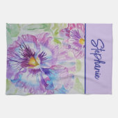 Linge De Cuisine Purple Pansy Aquarelle Femmes Lavande Violet (Horizontal)