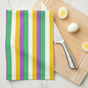 LINGE DE CUISINE PURPLE VERT JAUNE MARDI GRAS STRIPES CUISINE TOUR