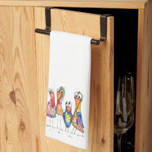 Linge De Cuisine Quatre Beaux Oiseaux Whimsical Colorés