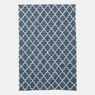 Linge De Cuisine Quatrefoil bleu et blanc de la marine moderne
