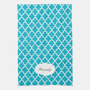 Linge De Cuisine Quatrefoil bleu et couleur du blanc