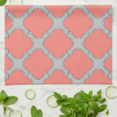 Linge De Cuisine Quatrefoil corail et gris (Plié)