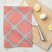 Linge De Cuisine Quatrefoil corail et gris (Quart Plié)