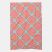 Linge De Cuisine Quatrefoil corail et gris (Vertical)