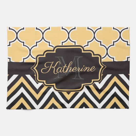 Linge De Cuisine Quatrefoil jaune (Horizontal)