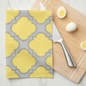 Linge De Cuisine Quatrefoil jaune et gris (Quart Plié)
