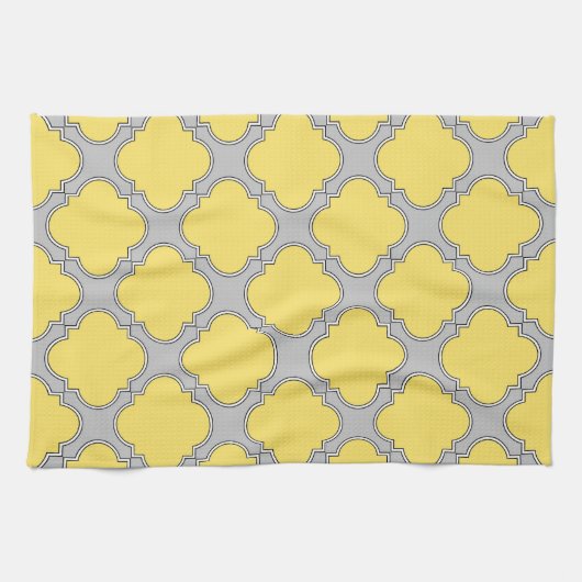 Linge De Cuisine Quatrefoil jaune et gris (Horizontal)