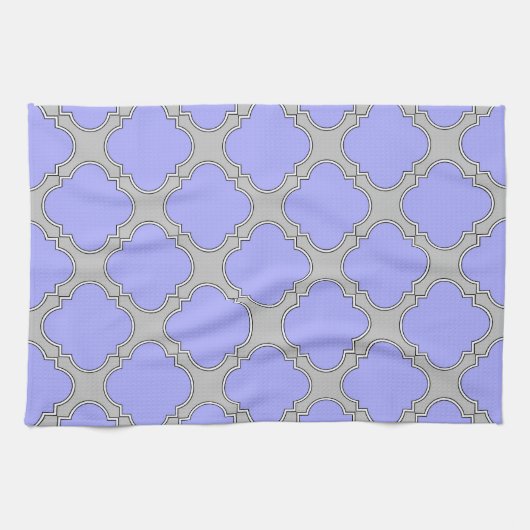 Linge De Cuisine Quatrefoil periwinkle et gris (Horizontal)
