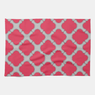 Linge De Cuisine Quatrefoil rouge et gris