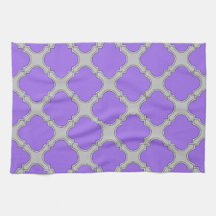 Linge De Cuisine Quatrefoil violet et gris