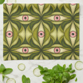 Linge De Cuisine Quirky Rose Eyes Et Vert Botanical Motif (Plié)