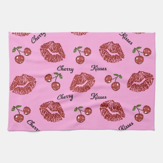 Linge De Cuisine RAB Rockabilly Cherry Kisses on Pink (Horizontal)
