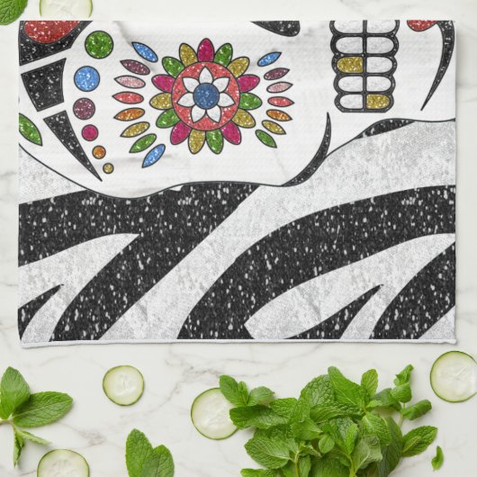 Linge De Cuisine RAB Rockabilly Sugar Skull on Zebra (Plié)