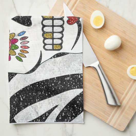 Linge De Cuisine RAB Rockabilly Sugar Skull on Zebra (Quart Plié)