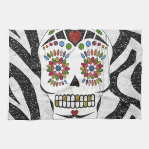 Linge De Cuisine RAB Rockabilly Sugar Skull on Zebra