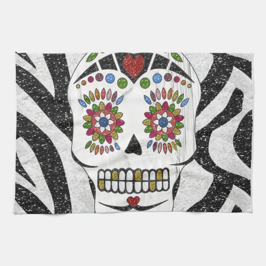 Linge De Cuisine RAB Rockabilly Sugar Skull on Zebra (Horizontal)