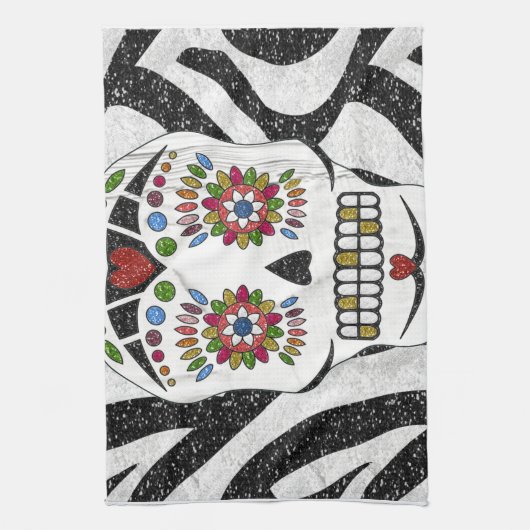 Linge De Cuisine RAB Rockabilly Sugar Skull on Zebra (Vertical)