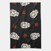 Linge De Cuisine RAB Rockabilly Sugar Skulls Roses On Black (Vertical)