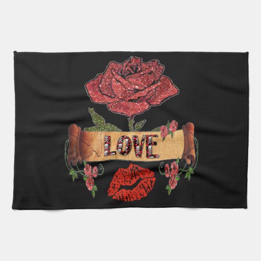 Linge De Cuisine RAB Rockabilly Valentine Roses, Love & Lipstick (Horizontal)