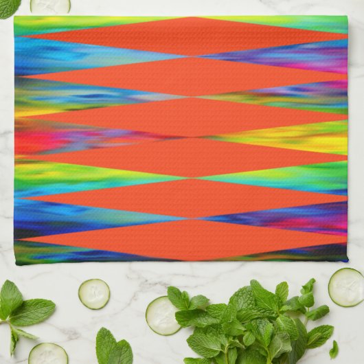 Linge De Cuisine [Rainbow Fiesta] Arlequin Geometry Fiery Orange (Plié)